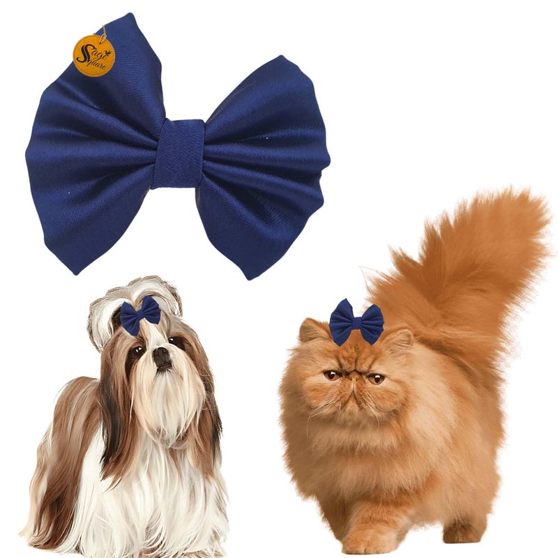 Sage Square Cute Pet Hair Bow Clip | Handmade for Dogs & Cats | Stylish Topknot & Grooming Accessory | Fancy Look for Weddings, Festivals & Celebrations | Great Gift Idea (Blue) - Image 1