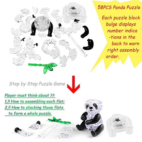 Coolplay 3D Crystal Puzzle Panda Gifts, Desk Toys with Light-Up Base 58 Pieces - Image 4