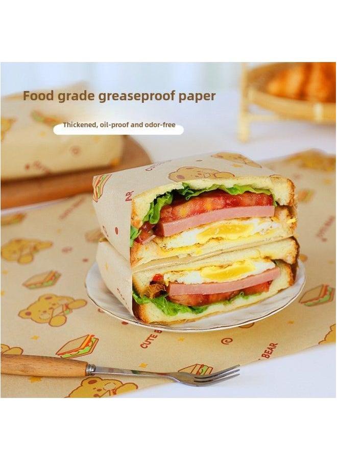 Sandwich Food Grade Special Paper Wrapping Material Full Set Of Practice Meat-separating Barbecue Paper-Specifications:Cute Bear-Color:50 Sheets  - Image 3