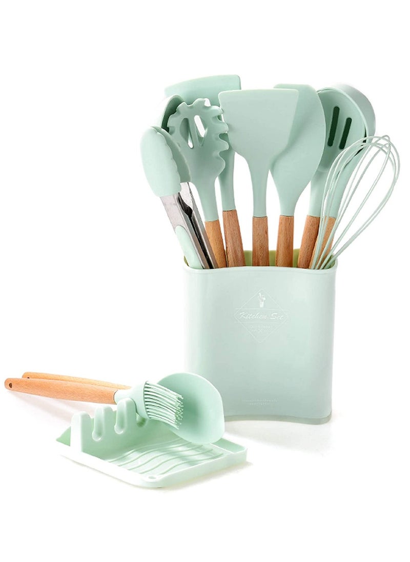 Arabest 12 pieces Silicone Kitchen Utensil Set Cooking Tools For Nonstick Heat Resistant Cookware Light green - Image 1