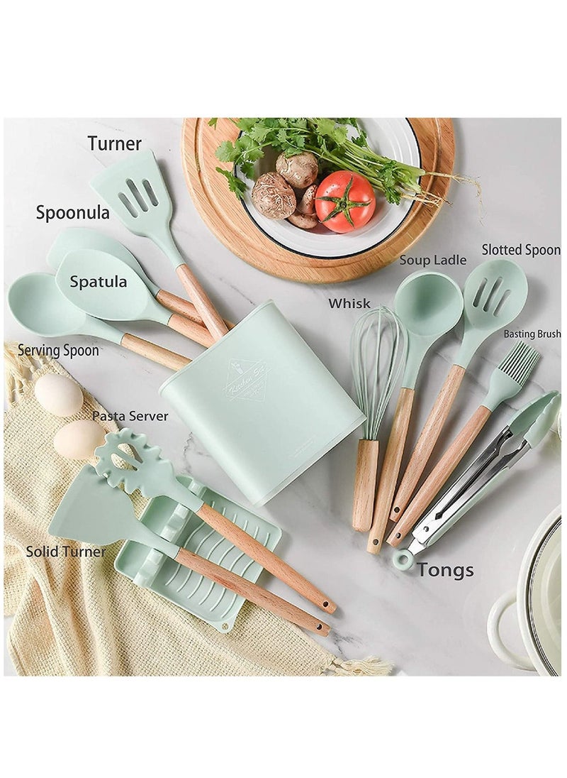 Arabest 12 pieces Silicone Kitchen Utensil Set Cooking Tools For Nonstick Heat Resistant Cookware Light green - Image 2