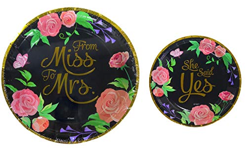 Oojami Miss to Mrs Black Paper Plates 9 Inch 7 Inch Disposable Party Plates for Bridal Shower Bachelorette Birthday Baby Shower Dessert Dinner Durable LeakResistant Easy Cleanup - Image 2