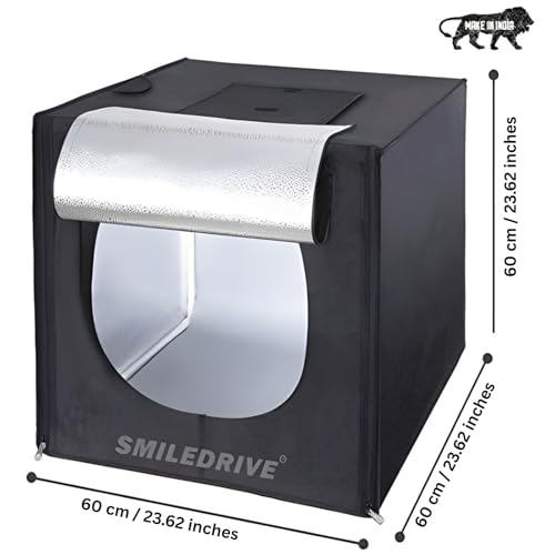 SMILEDRIVE® Professional Photo Studio Light Box 60x60x60cm Portable Product Photography Tent Booth Lighting Kit- 2 LED Light, Adapter & 6 Backdrops - Made in India - Image 2