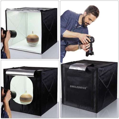SMILEDRIVE® Professional Photo Studio Light Box 60x60x60cm Portable Product Photography Tent Booth Lighting Kit- 2 LED Light, Adapter & 6 Backdrops - Made in India - Image 3
