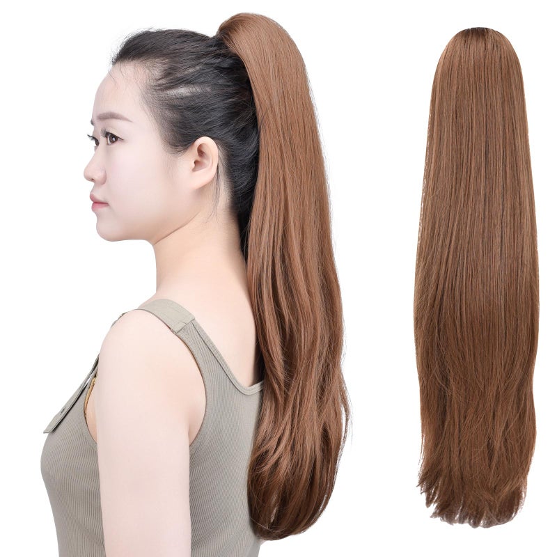 SYXLCYGG Brown Clip in Ponytail Yaki Straight Claw Clip Ponytails 22 55 OZ Synthetic Fake Hair pieces For Women Like Real Hair Fluffy Tangled