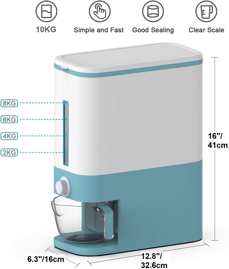IKTU® Rice Dispenser Large Grain Container Storage Box with Lid Measuring Cup Moisture Proof Lentils Pulses Rice Dispenser for Kitchen upto 10Kg Capacity (Blue, 10) - Image 3