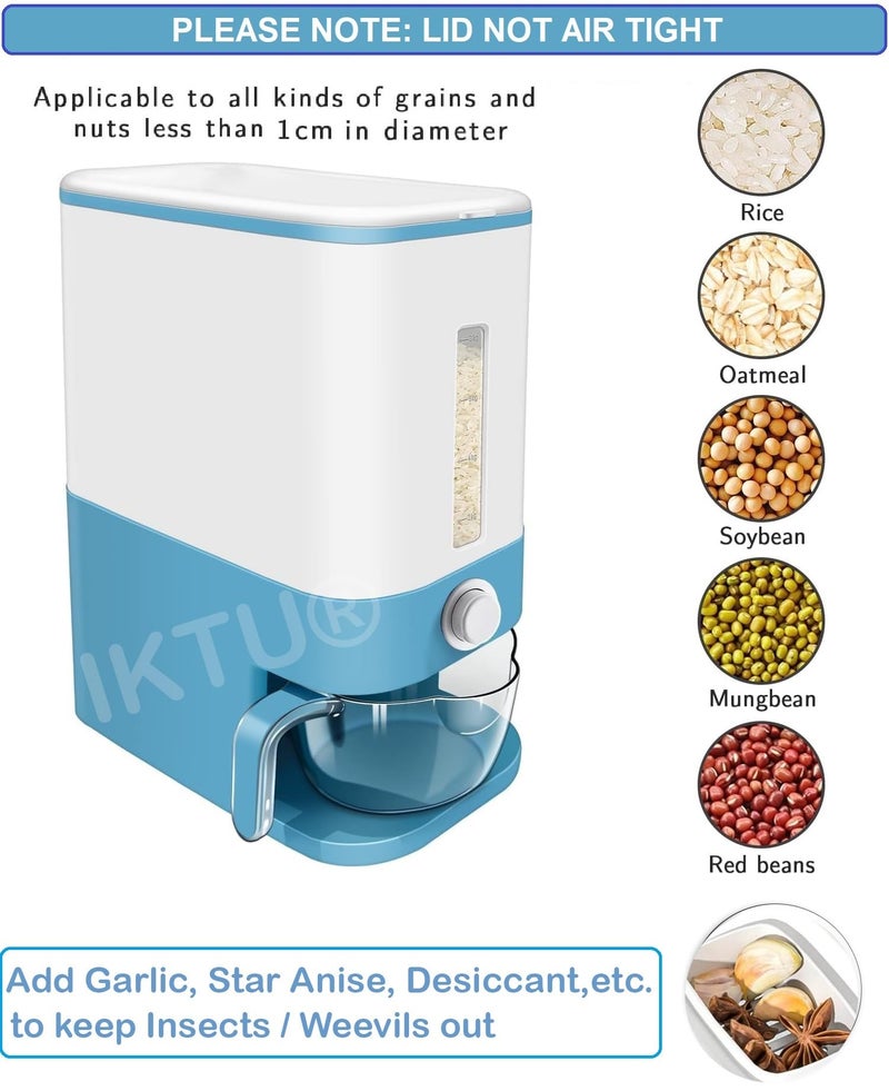 IKTU® Rice Dispenser Large Grain Container Storage Box with Lid Measuring Cup Moisture Proof Lentils Pulses Rice Dispenser for Kitchen upto 10Kg Capacity (Blue, 10) - Image 5