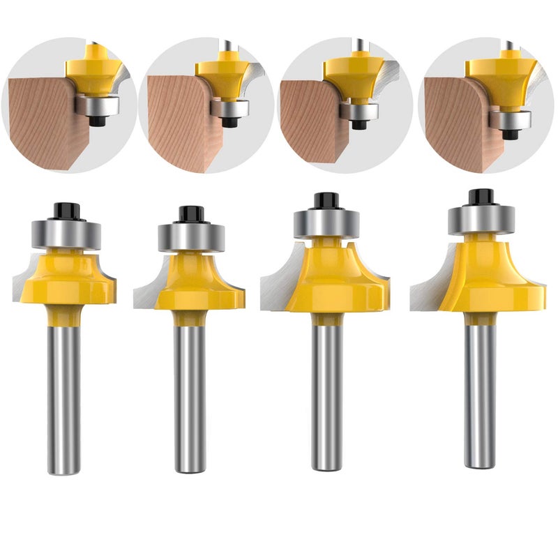 14 Inch Shank Roundover Edging Router Bit Set Corner Rounding Edge Forming Roundover Beading Router Bit Set 516 316 14 18 Radius 4Pcs by ROOCBIT