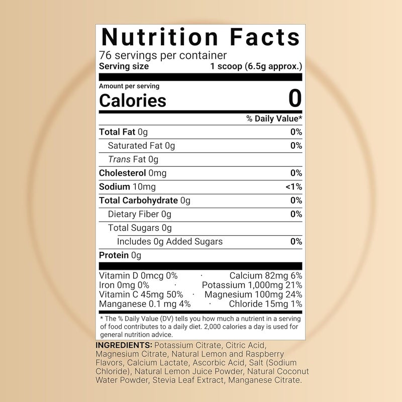 Naturebell Electrolytes Powder No Sugar 500g 76 Servings  Keto Fast Hydration Formula  1000mg Potassium  Trace Minerals  Coconut Water  Raspberry Lemonade Flavor  Carnivore Friendly - Image 2