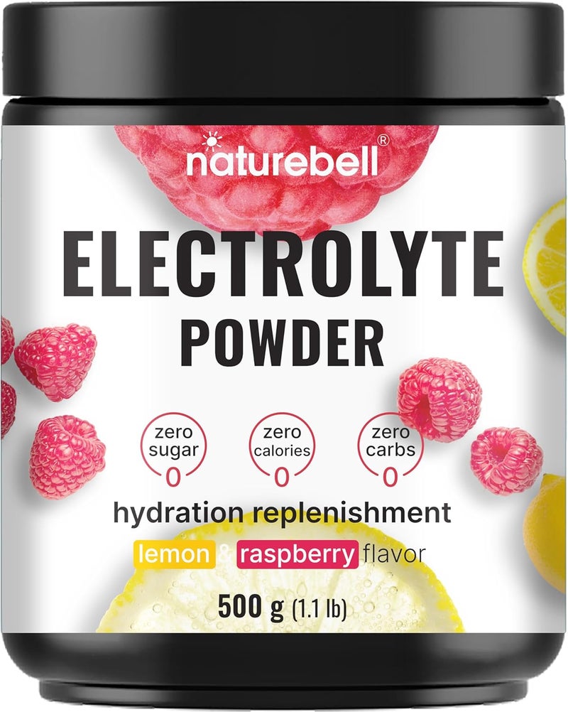 Naturebell Electrolytes Powder No Sugar 500g 76 Servings  Keto Fast Hydration Formula  1000mg Potassium  Trace Minerals  Coconut Water  Raspberry Lemonade Flavor  Carnivore Friendly - Image 1