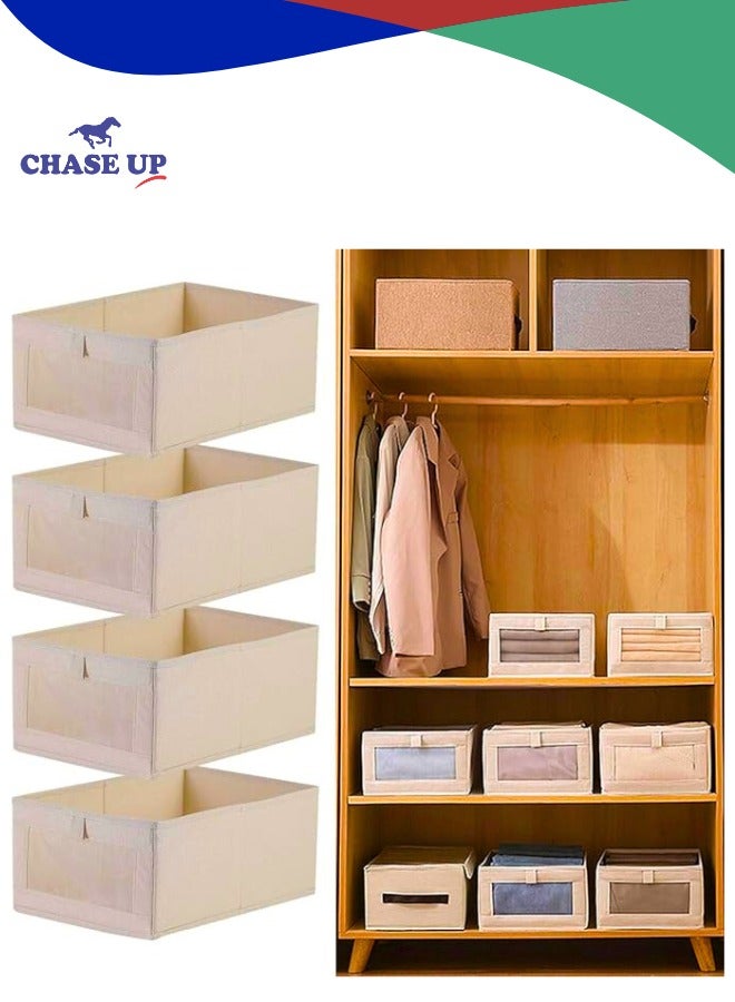 Chase Up 4 Pack Wardrobe Clothes Organizer Foldable Closet Storage Bins with Clear Window Large Storage Boxes Baskets for Organizing Clothing Jeans Shirts Toys Books  - Image 1