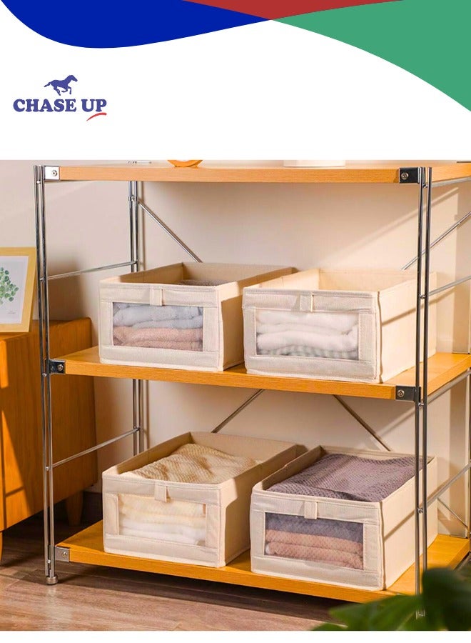 Chase Up 4 Pack Wardrobe Clothes Organizer Foldable Closet Storage Bins with Clear Window Large Storage Boxes Baskets for Organizing Clothing Jeans Shirts Toys Books  - Image 2