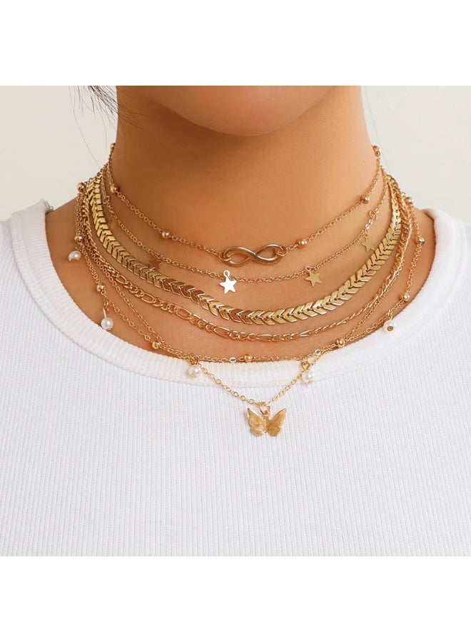 Osluxe Gold Plated Layered Necklace Set for Women – Anti-Tarnish, Waterproof | Pack of 6 (OSL-147) - Image 1