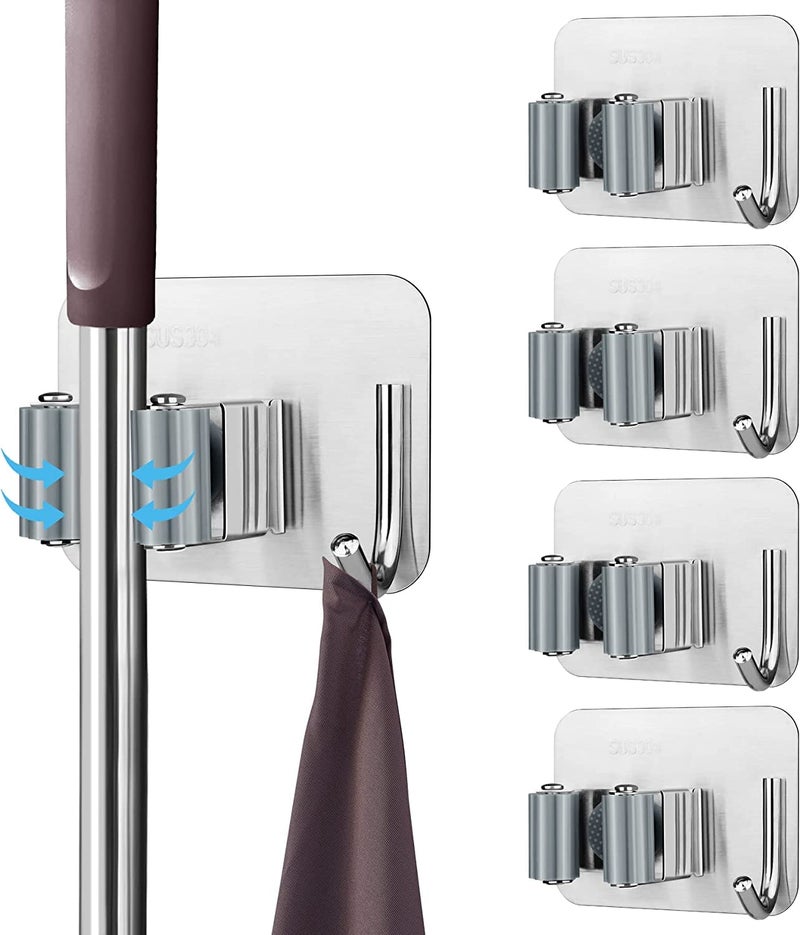 Golden Bird Golden bird Mop and Broom Holder Wall Mount Heavy Duty Broom Holder Wall Mounted or Tool Organizer for Home Garden Garage and Storage SS304 1 Positions with 1 Hooks 5 PCS - Image 1