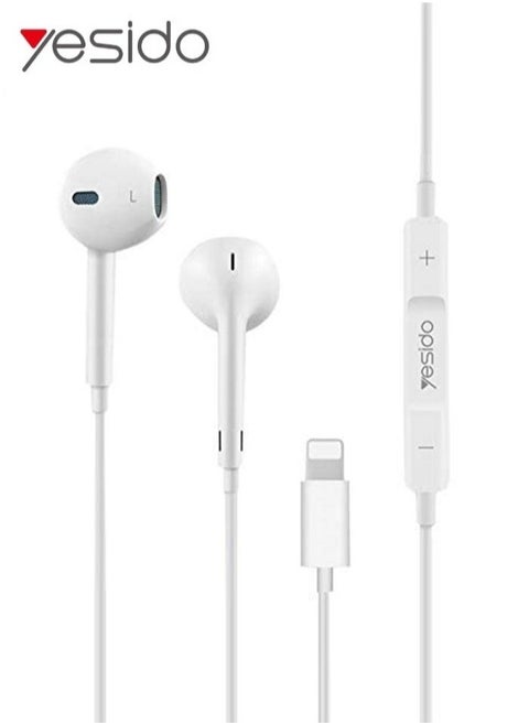 YH50 Lightning Jack Wired Earphones – Hands-Free Design with High Bass Sound, Crystal Clear Microphone, and Multi-Functional Inline Remote for Seamless Control – Sleek White Finish