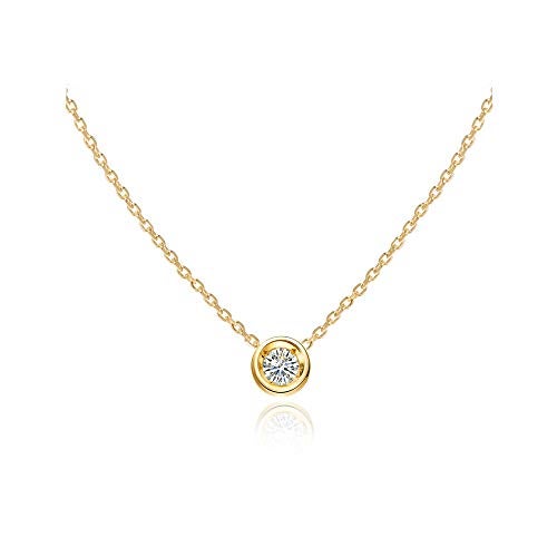 S.Leaf 18K Gold Plated Cubic Zirconia Choker Necklace for Women 925 Sterling Silver Layered Coin Moon Star Heart Circle Crystal Lariat Pendant Necklaces Gifts for Women Trendy (Bead_Gold) - Image 1