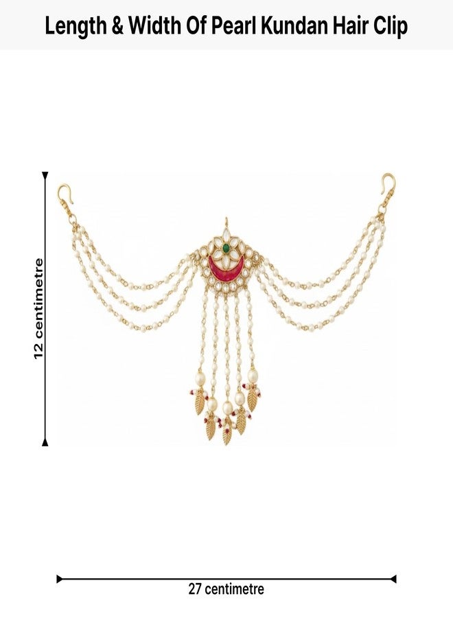 MILAPARK CRAFTS Bridal Juda Hair Clip for Women Gold Plated with Red Kundan and Pearl | Traditional Temple Style Bun Pin with Ghungroo for Wedding Functions - Image 2
