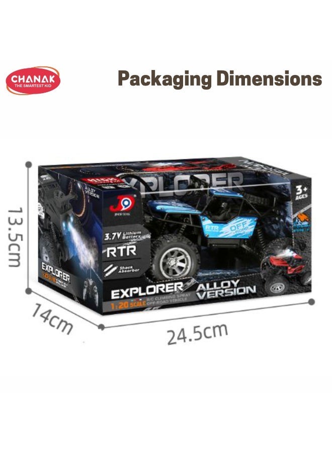 Chanak Explorer Alloy RC Car (1:20 Scale) High-performance 4WD off-road vehicle with shock absorbers, LED lights & rechargeable battery. Durable climbing toy car (Color as per Availability) - Image 4