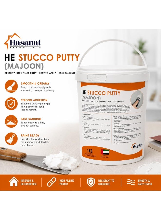 Hasanat Essentials Stucco Putty (Majoon) 1kg, Ready to Use Wall Filler for Interior Walls, Crack Repair, Hole Filling, Smooth Finish, Paintable, Bright White - Image 4
