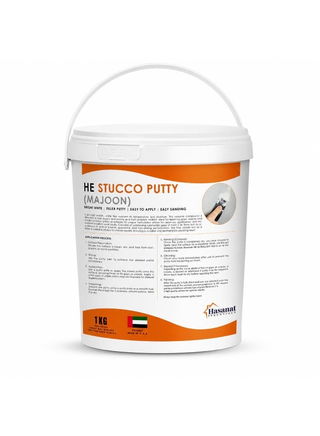 Hasanat Essentials Stucco Putty (Majoon) 1kg, Ready to Use Wall Filler for Interior Walls, Crack Repair, Hole Filling, Smooth Finish, Paintable, Bright White - Image 1