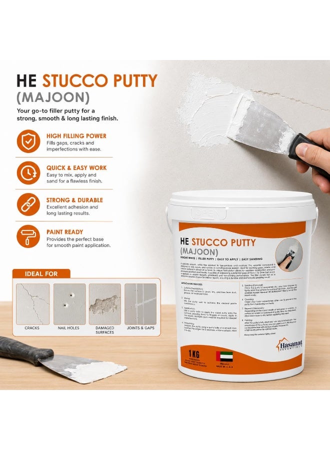 Hasanat Essentials Stucco Putty (Majoon) 1kg, Ready to Use Wall Filler for Interior Walls, Crack Repair, Hole Filling, Smooth Finish, Paintable, Bright White - Image 2