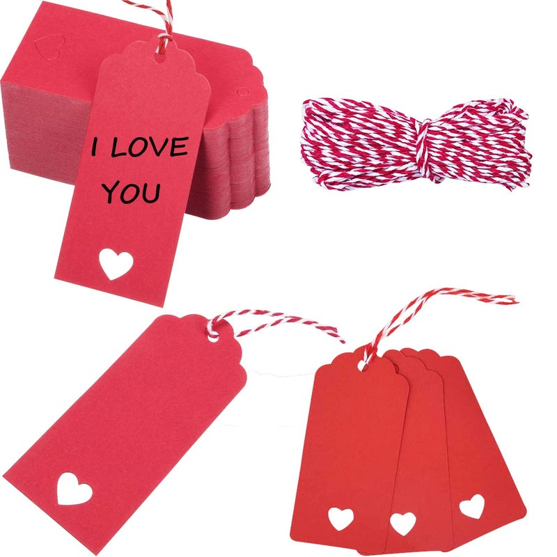 TrlaFy 100PCs Valentine Gift Tags Heart Kraft Paper Gift Tags with String for Wedding Party Gift Wrapping Hang Label - Image 1