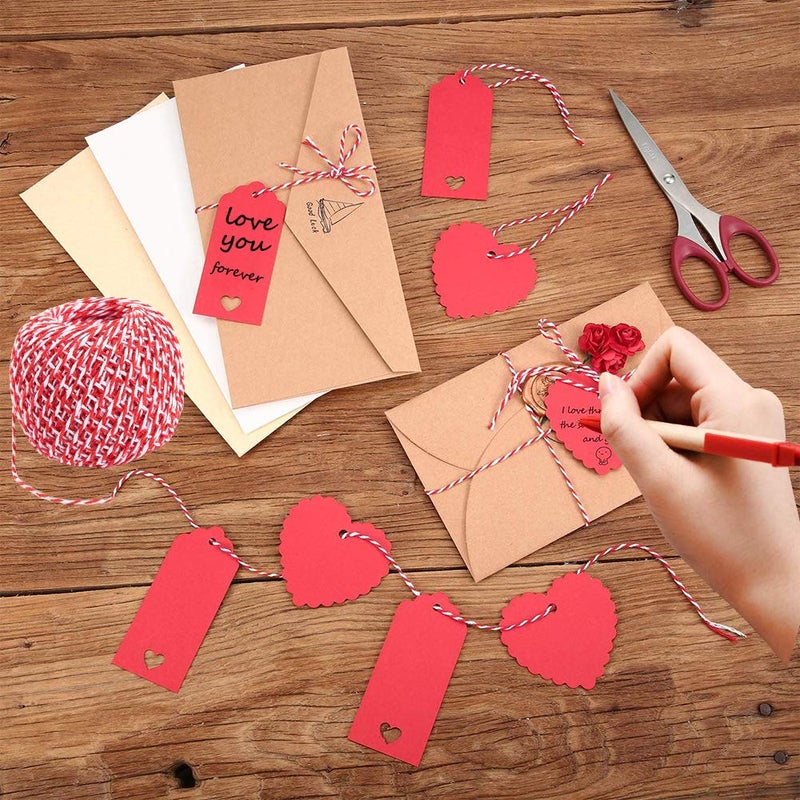 TrlaFy 100PCs Valentine Gift Tags Heart Kraft Paper Gift Tags with String for Wedding Party Gift Wrapping Hang Label - Image 5