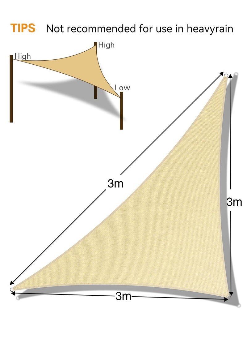 LEOKOR - Sun Shade Sail Triangle Block Canopy Beige Sun Shade Sail Canopy with Installation Hardware Kit Water Permeable UV Block (3m x 3mx3m) - Image 1