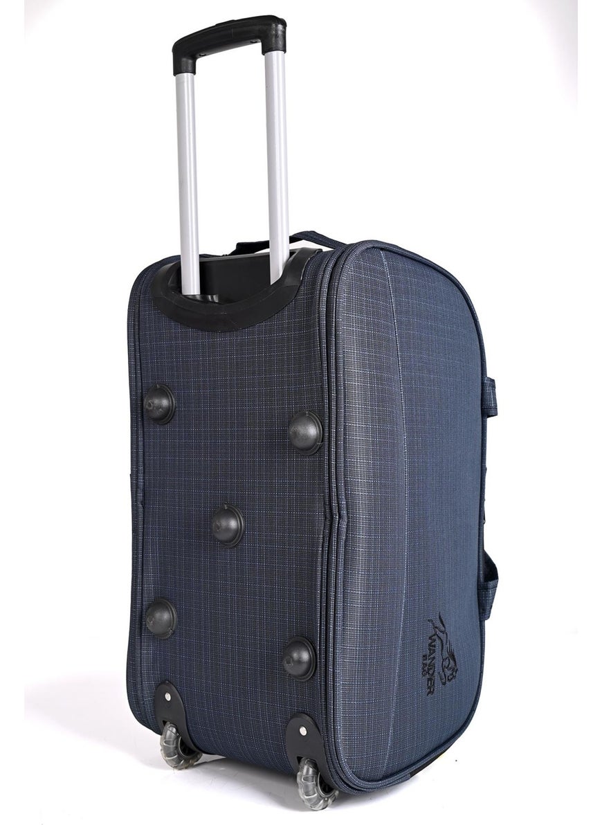 Wander - Unisex Towel Fabric Two-Wheeled Stewardess & Pilot Triple Suitcase Set Navy Blue - Image 1