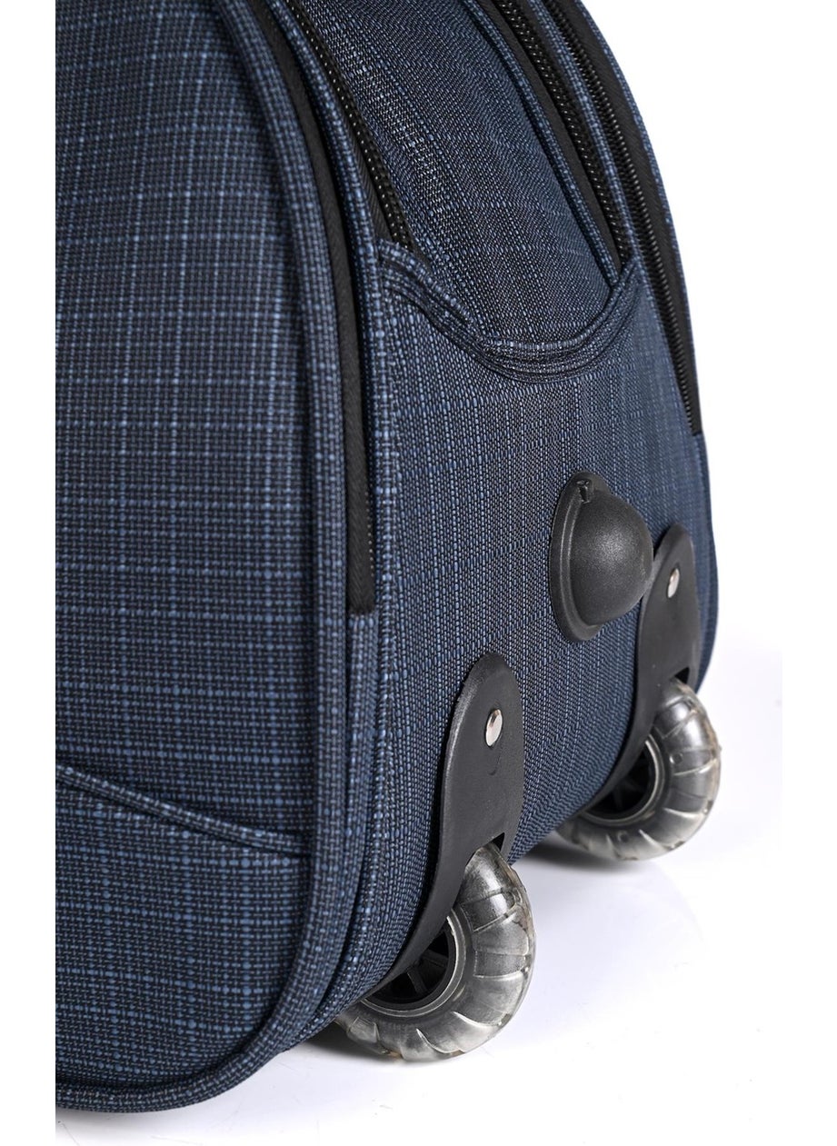 Wander - Unisex Towel Fabric Two-Wheeled Stewardess & Pilot Triple Suitcase Set Navy Blue - Image 1