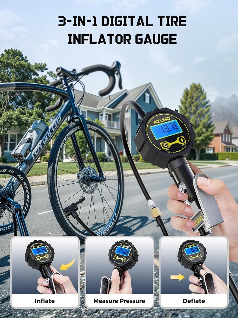 AZUNO Bike Tire Inflator with Pressure Gauge for Presta and Schrader Valves - Image 3