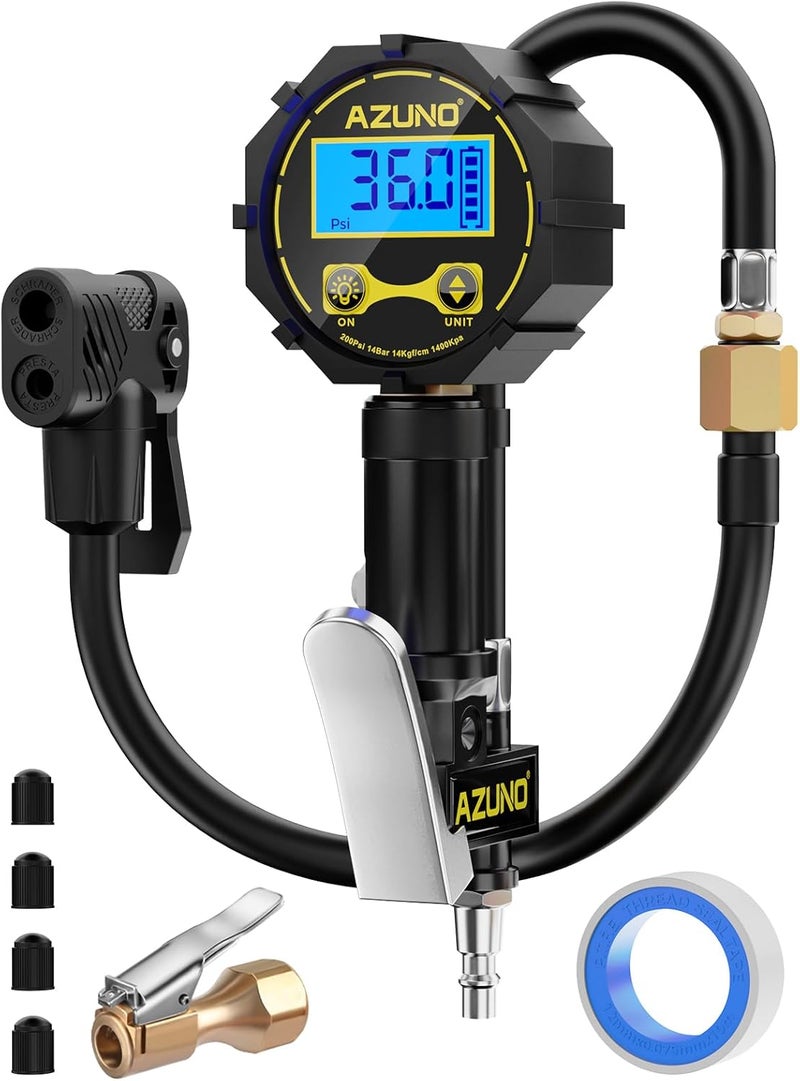 AZUNO Bike Tire Inflator with Pressure Gauge for Presta and Schrader Valves - Image 1
