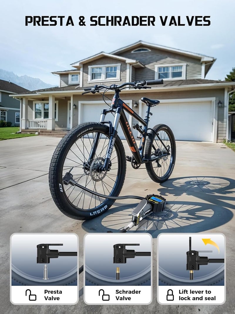 AZUNO Bike Tire Inflator with Pressure Gauge for Presta and Schrader Valves - Image 4