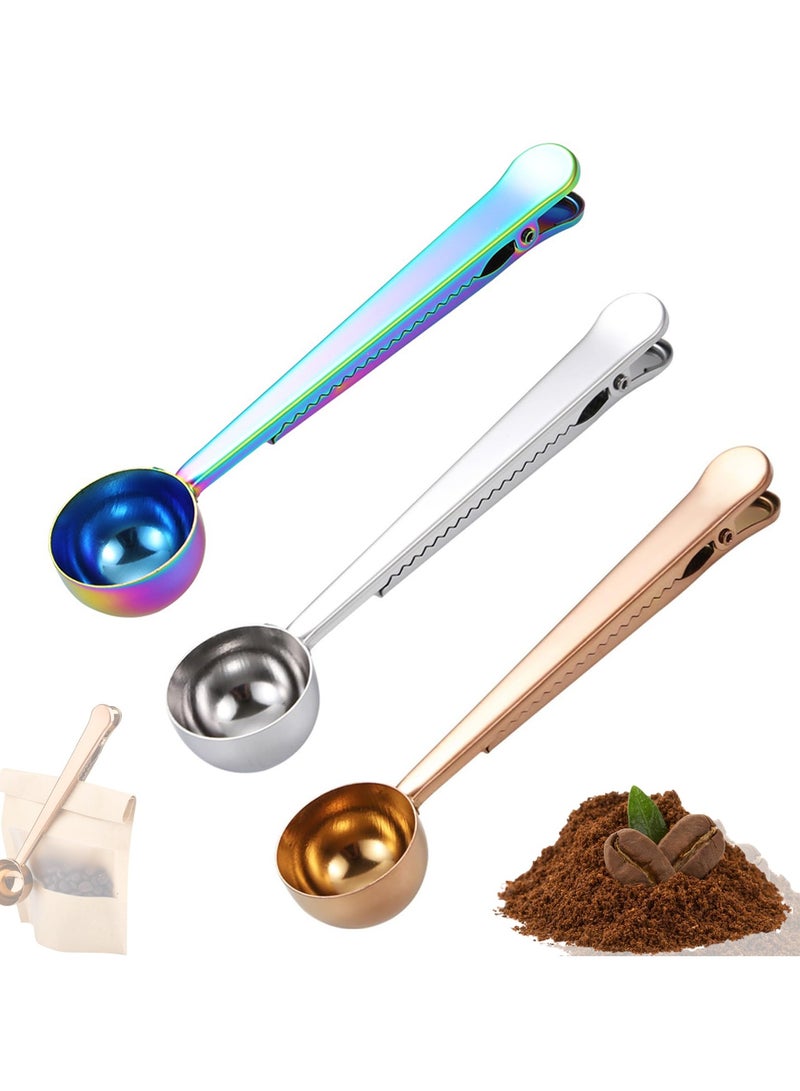 CMGTYYD Coffee Scoop with Bag Clip, 3PCS Coffee Beans Spoon Measuring 7 Inch Stainless Steel Kitchen Tools Ground Sealer Accessory for Sealing Milk Powder for cafetiere Ground Coffee and Beans  - Image 1