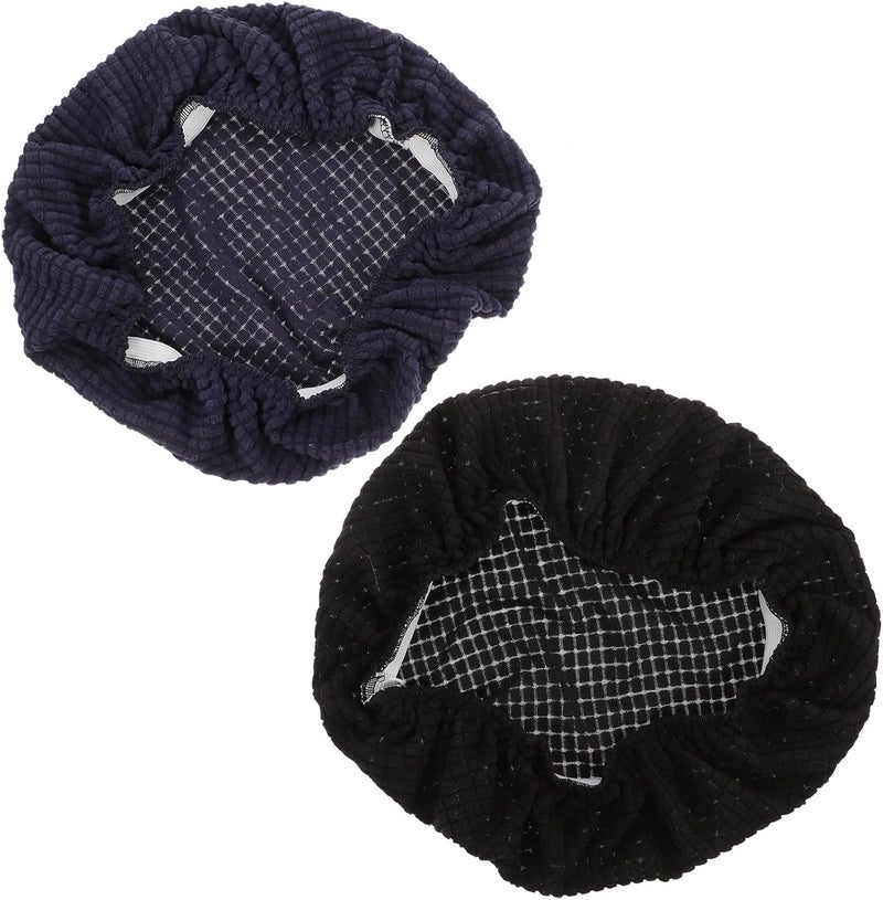 2pcs Round Stool Covers Elastic Chair Slipcovers Home Dustproof Seat Protectors for Bar Stools in Blue and Black, Stretchable Removable Dining Chair Covers for Kitchen and Cafe - Image 1