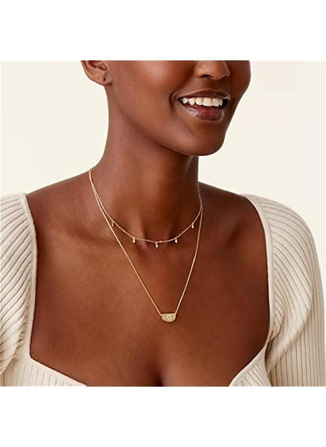 PAVOI - 14K Gold Plated Layering Necklaces | Stylish Minimalist Design Pendant Necklaces | Bar, Circle, Lotus, Disc, Dog Tag, Horizontal Bar Pendants for Women - Image 1