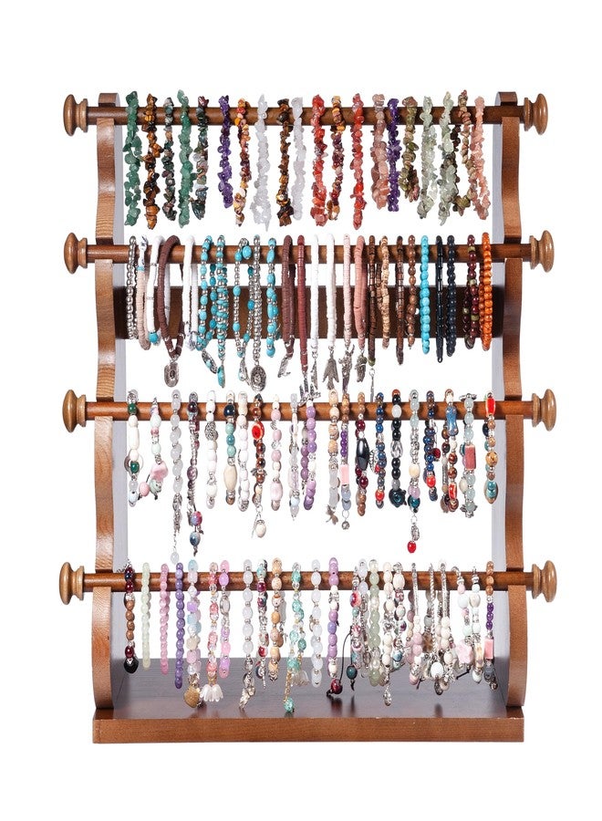 humberboat 4 Tier Wooden Bracelet Holder, Bangle Watch Necklace Display Storage Antique Bracelet Display Jewelry Holder Stand Display Organizer, Brown 4 Tier Wooden Bracelet Holder - Image 5