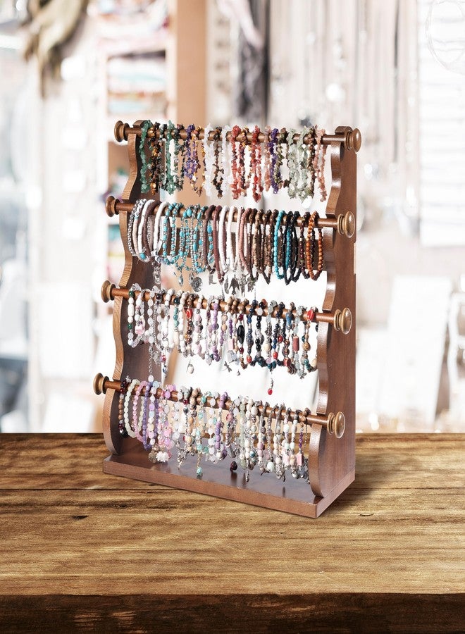 humberboat 4 Tier Wooden Bracelet Holder, Bangle Watch Necklace Display Storage Antique Bracelet Display Jewelry Holder Stand Display Organizer, Brown 4 Tier Wooden Bracelet Holder - Image 2