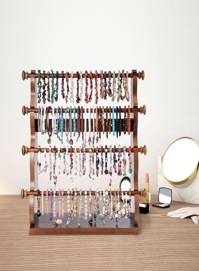 humberboat 4 Tier Wooden Bracelet Holder, Bangle Watch Necklace Display Storage Antique Bracelet Display Jewelry Holder Stand Display Organizer, Brown 4 Tier Wooden Bracelet Holder - Image 3
