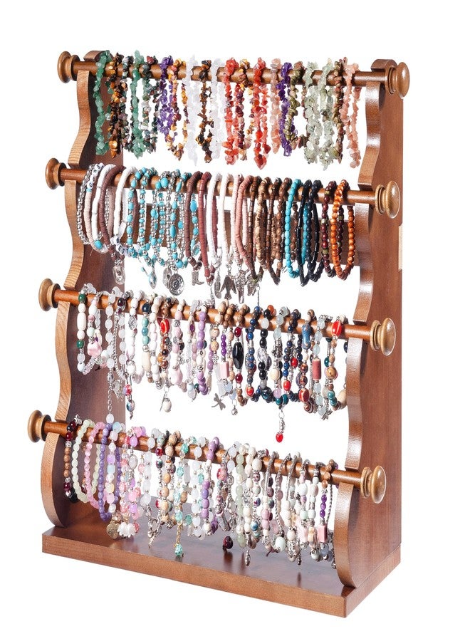 humberboat 4 Tier Wooden Bracelet Holder, Bangle Watch Necklace Display Storage Antique Bracelet Display Jewelry Holder Stand Display Organizer, Brown 4 Tier Wooden Bracelet Holder - Image 1