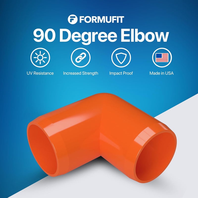 FORMUFIT 1/2" 90 Degree Elbow Furniture Grade PVC Fitting in Orange, Made in USA, UV-Resistant, Impact-Proof, 0.840” Actual Socket Diameter (Pack of 10) - F012TEE-OR-10 - Image 2