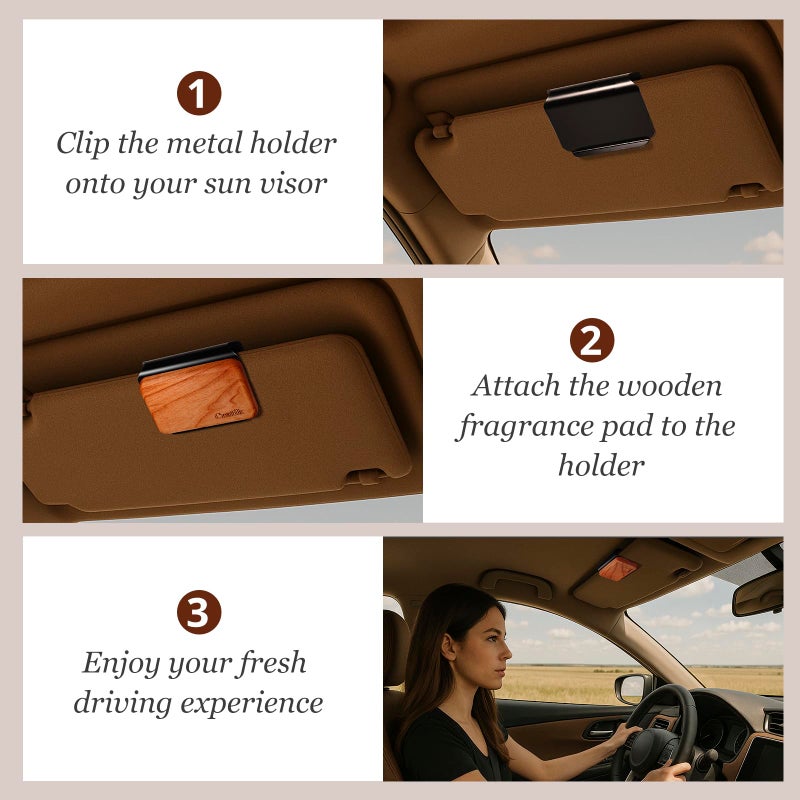 CRATIK Car Air Freshener - Wood Air Freshener - Car Odor Eliminator for Visor Clip-Variety Scent Refill, Vehicle Scent Diffuser for Cabin, Truck & SUV - Pack of 3 (Grove-Pine-Open air)-CLIP INCLUDED - Image 4