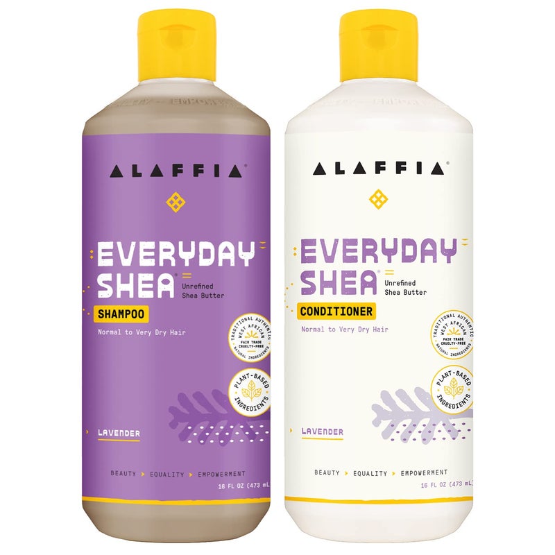Alaffia EveryDay Shea Shampoo and Conditioner  Normal to Very Dry Hair Cleans and Protects Supports Balance pH for Luxurious Locks with Shea Butter and Coconut Oil Lavender 16 Fl Oz Each