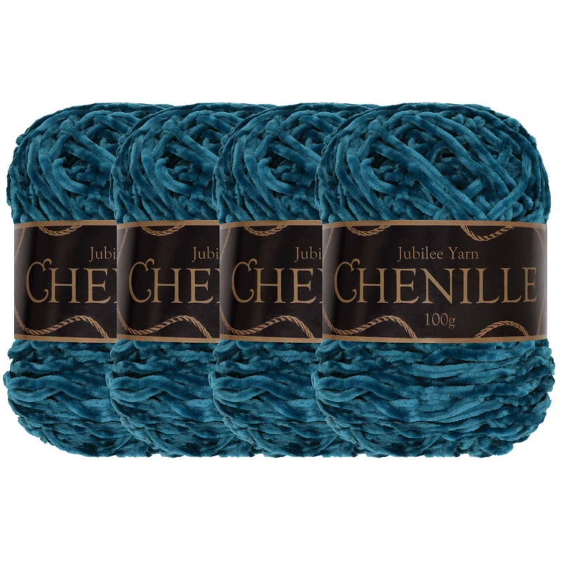 JubileeYarn Chenille Yarn 100gCake Worsted Weight Mother of Pearl Blue Green Dark Teal Crochet and Knitting Yarn 4 Cakes