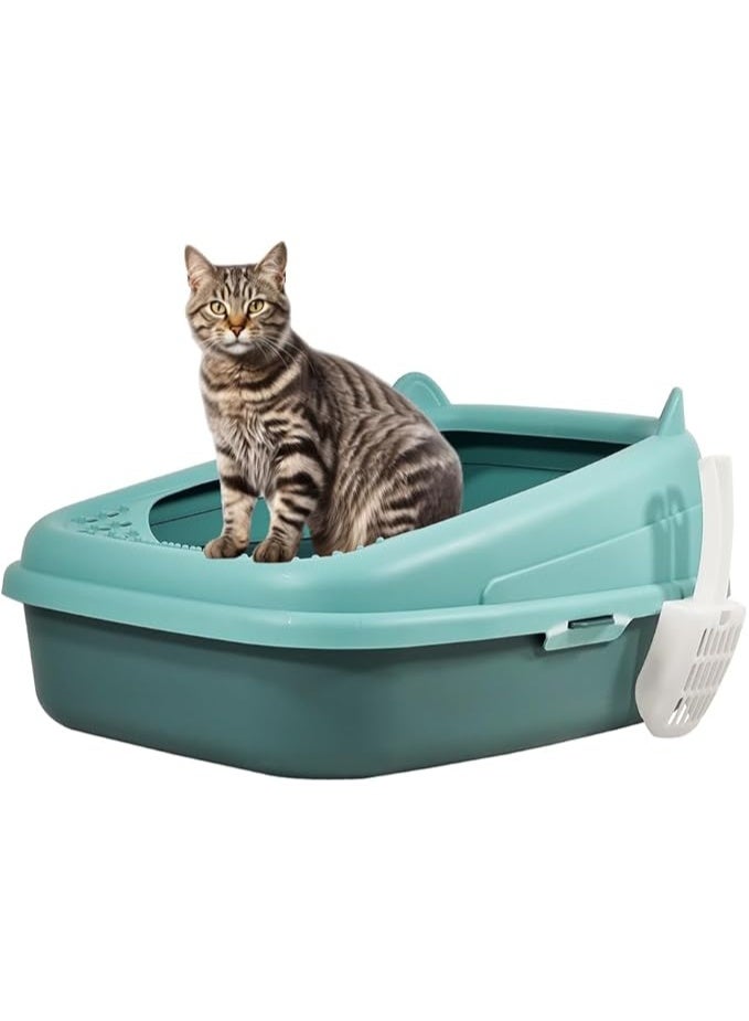 أن ان سي بيتس صندوق فضلات القطط مع مغرفة، حوض فضلات القطط شبه مغلق، مسور بشكل مرتفع وقابل للفصل، مضاد للتناثر، سهل التنظيف، يمنع تسرب الرمل ويقلل البكتيريا (اللون الأخضر) 44 سم لتر - Image 1