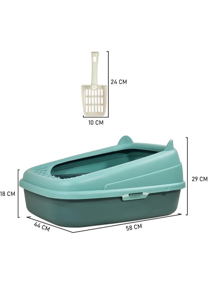 أن ان سي بيتس صندوق فضلات القطط مع مغرفة، حوض فضلات القطط شبه مغلق، مسور بشكل مرتفع وقابل للفصل، مضاد للتناثر، سهل التنظيف، يمنع تسرب الرمل ويقلل البكتيريا (اللون الأخضر) 44 سم لتر - Image 2