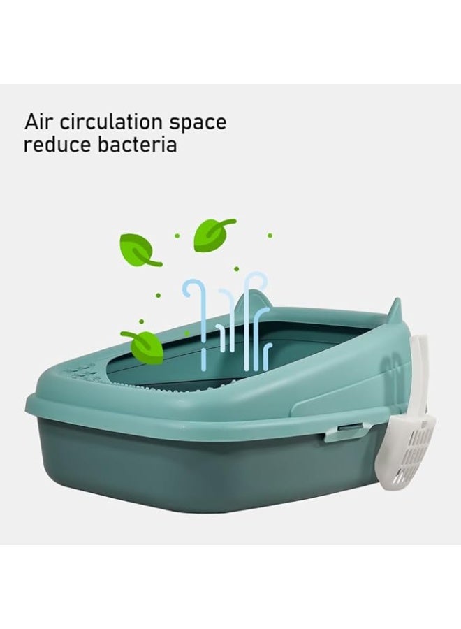 أن ان سي بيتس صندوق فضلات القطط مع مغرفة، حوض فضلات القطط شبه مغلق، مسور بشكل مرتفع وقابل للفصل، مضاد للتناثر، سهل التنظيف، يمنع تسرب الرمل ويقلل البكتيريا (اللون الأخضر) 44 سم لتر - Image 3