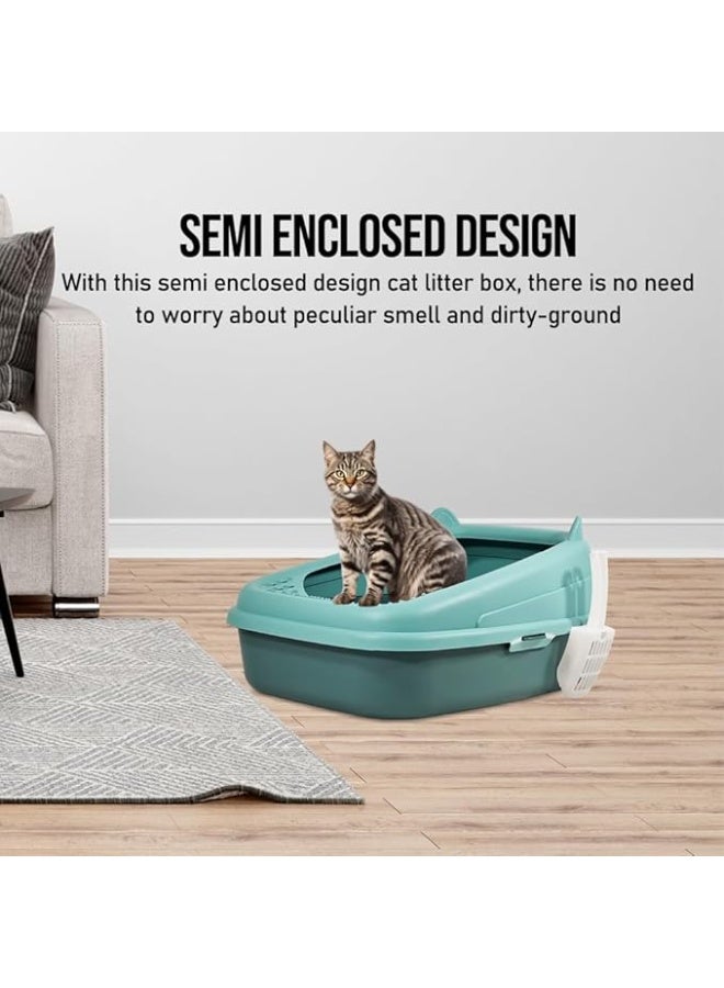 أن ان سي بيتس صندوق فضلات القطط مع مغرفة، حوض فضلات القطط شبه مغلق، مسور بشكل مرتفع وقابل للفصل، مضاد للتناثر، سهل التنظيف، يمنع تسرب الرمل ويقلل البكتيريا (اللون الأخضر) 44 سم لتر - Image 4