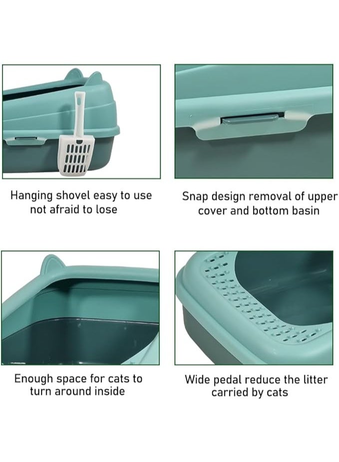 أن ان سي بيتس صندوق فضلات القطط مع مغرفة، حوض فضلات القطط شبه مغلق، مسور بشكل مرتفع وقابل للفصل، مضاد للتناثر، سهل التنظيف، يمنع تسرب الرمل ويقلل البكتيريا (اللون الأخضر) 44 سم لتر - Image 5