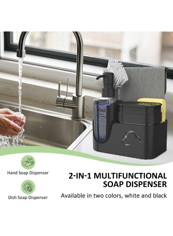 الأساسيات الحضرية مجموعة موزع صابون اليدين والأطباق 5 في 1 مع حامل إسفنجة، وحامل فرشاة ورف مناشف، ومجموعة مضخة صابون الأطباق مع موزع صابون اليدين، ومنظم حوض المطبخ، وحامل حوض الكل في واحد (أسود) - Image 5